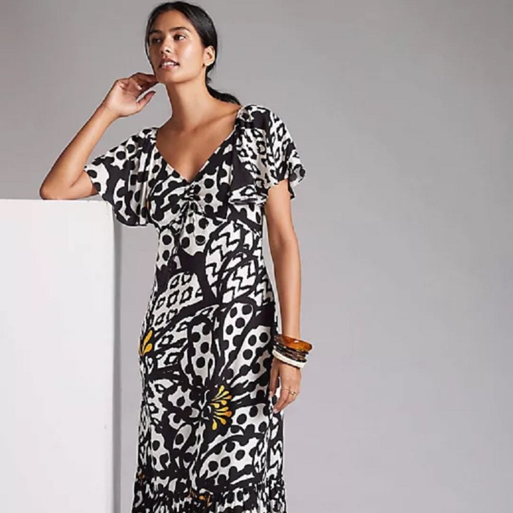NWT Anthropologie Farm Rio S Flutter-Sleeved Maxi Dress MSRP $240